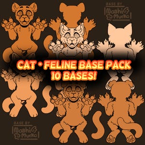 10 - 2 Sided Chibi Feline Base Bundle Pack reference sheet Base | Furry line art