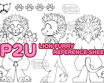 Hoja de referencia de Fursona de 3 lados de León Base / Arte lineal y base peludos