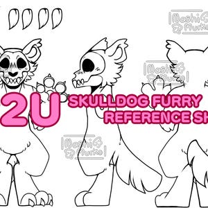 Skull Dog 3 Sided Fursona reference sheet Base | Furry line art & base