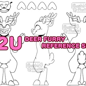Deer 3 Sided Fursona reference sheet Base | Furry line art & base