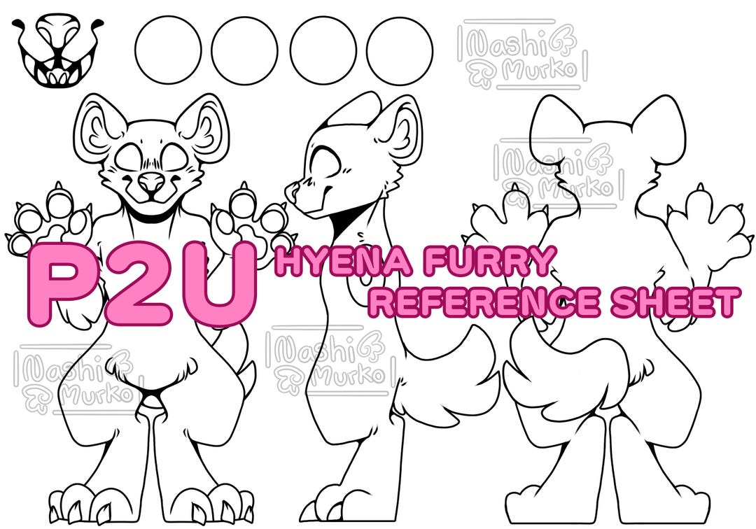 Hyena | Yeen 3 Sided Fursona Reference Sheet Base | Furry Line Art ...