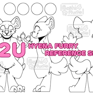 Hyäne | Yeen 3-seitiges Fursona-Referenzblatt Basis | Pelzige Linie Kunst & Sockel
