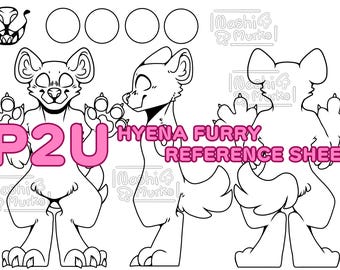 Hyena's | Yeen 3-zijdig Fursona-referentieblad Basis | Harige lijntekeningen en basis