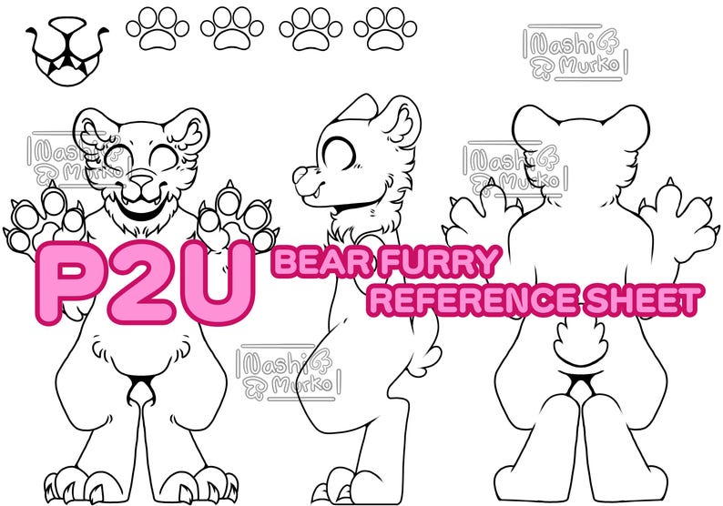 Bear 3 Sided Fursona Reference Sheet Base: Furry Line Art (digital ...