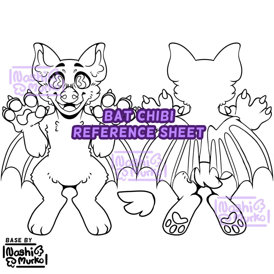 Bat 2 Sided Chibi Fursona Reference Sheet Base | Furry Line Art & Base ...