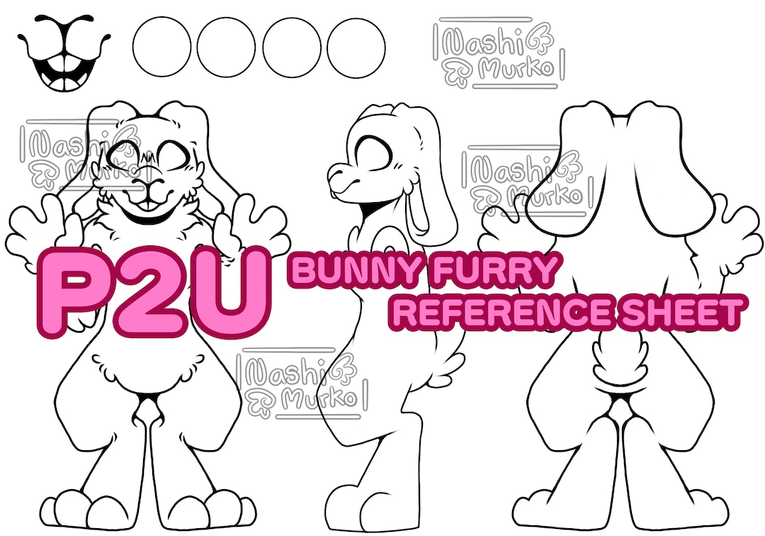 Fur Affinity Rabbit Base Lop Bunny Rabbit 3 Sided Fursona Reference Sheet Base | Furry Line Art ...
