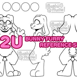 Lop Bunny Rabbit 3 Sided Fursona reference sheet Base | Furry line art & base