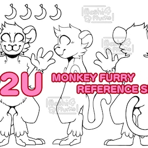 Monkey 3 Sided Fursona reference sheet Base | Furry line art & base