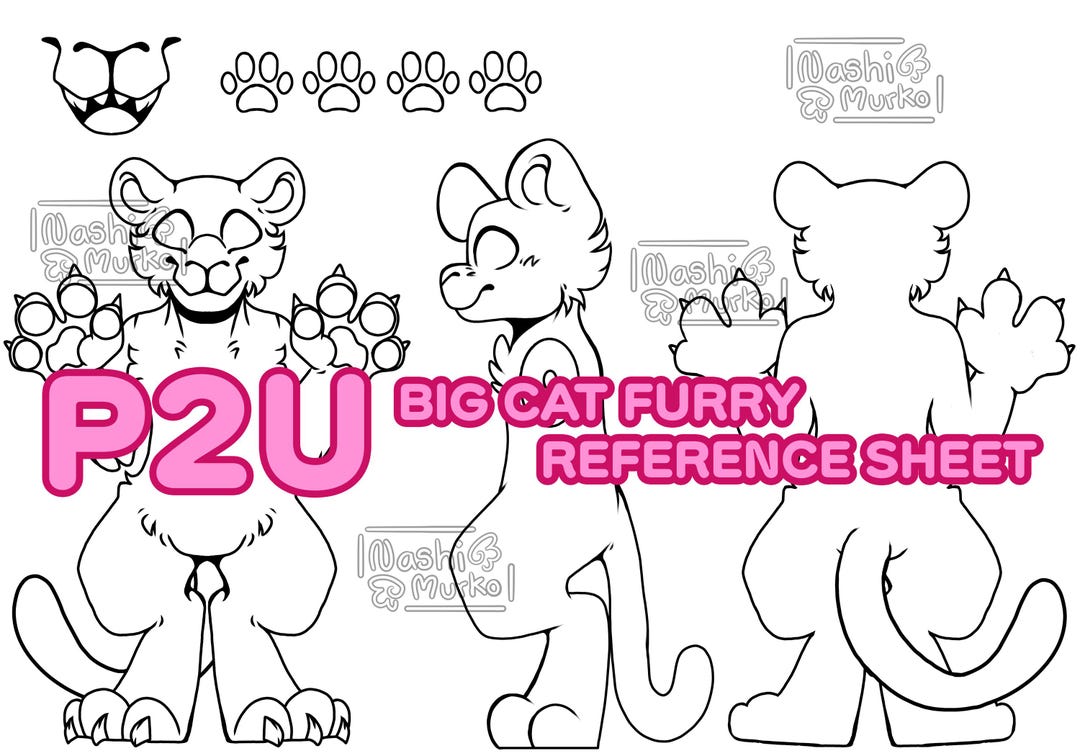 Big Cat 3 Sided Fursona Reference Sheet Base | Furry Line Art & Base - Etsy