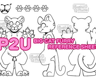Big Cat 3 sided Fursona reference sheet Base | Furry line art & base
