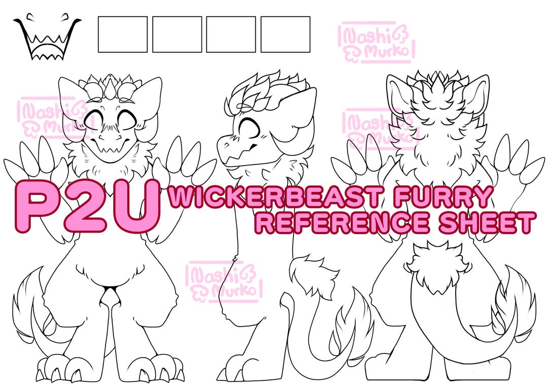 Wickerbeast 3 Sided Fursona Reference Sheet Base | Furry Line Art ...