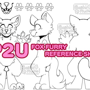 Fox 3 Sided Fursona Bezugsblatt Basis | Pelzige Linie Kunst & Sockel