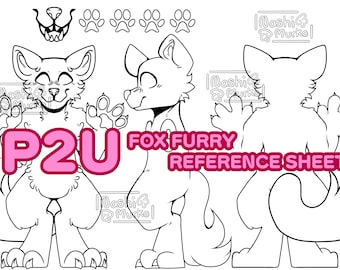 Fox 3-zijdig Fursona-referentieblad Basis | Harige lijntekeningen en basis