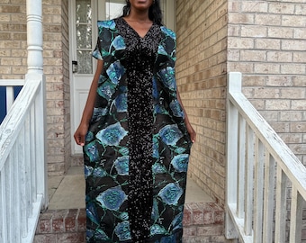 African Unique Rich Aunty Black Damask Brocade Boubou/Maxi Dress