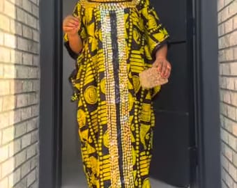 African Print Hand Beaded Luxury Dress