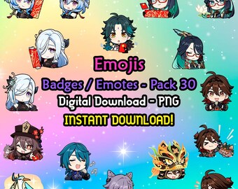 Genshin Impact Pack 30 Emojis / Badges / Emotes - PNG