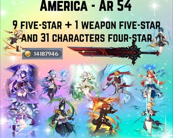 Shogun Raiden + Tartaglia + Nahida + Mizuki + Nilou + Ganyu + wolves gravestone / 9 five-star + 1 five-star weapon / Genshin Account