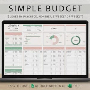 Simple Monthly Budget Tracker - Google Sheets Template (Personal Finance Planner)