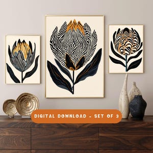 Terracotta Botanical Wall Art Set of 3, Neutral Afrocentric Prints, Modern African Boho Decor