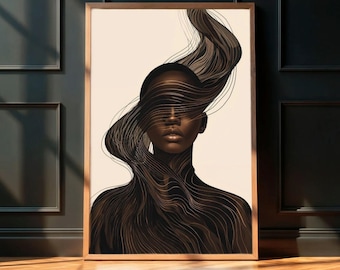 Art mural abstrait afrocentrique à imprimer | Portrait de femme noire moderne | Décoration contemporaine neutre