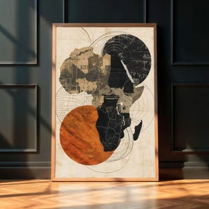 Abstrakt Afrika väggkonst utskrivbar, modern afrocentrisk collagekarta, jordfärgad minimalistisk digital nedladdning