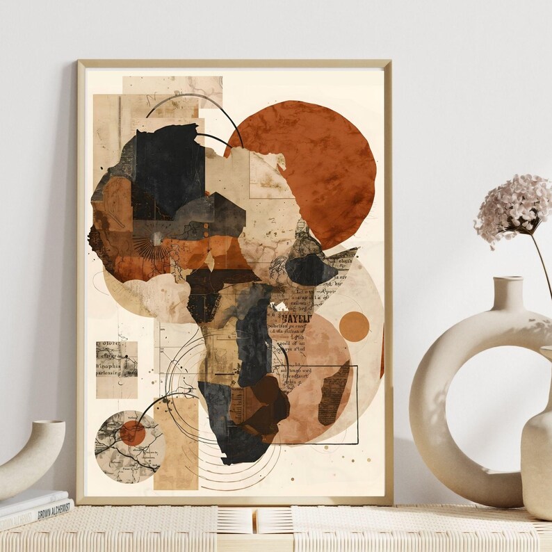 Abstract Africa Wall Art Printable, Modern Afrocentric Collage Map ...