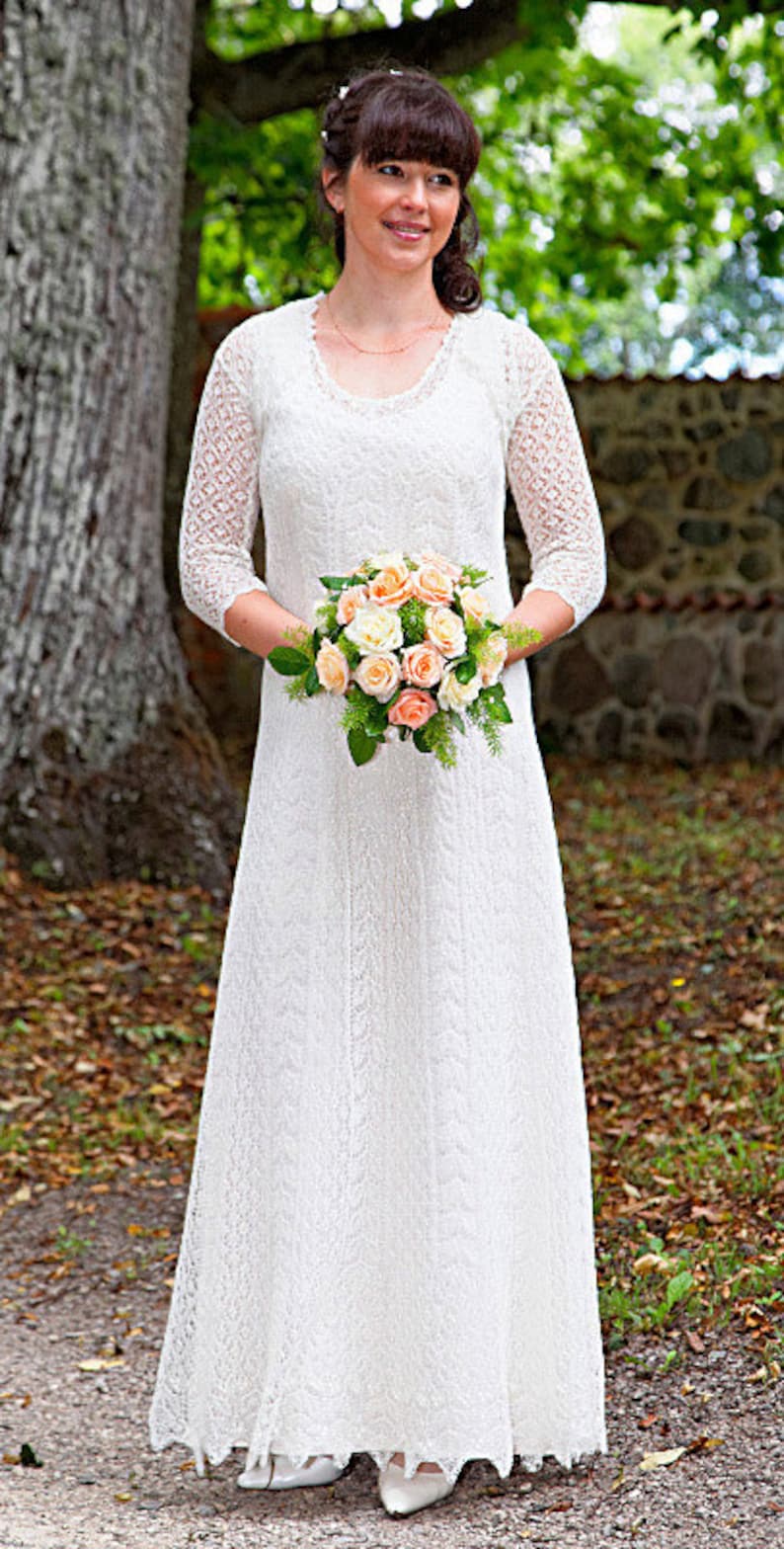 Hand Knitted Festive/ Wedding Dress Fine Natural White Wool Etsy