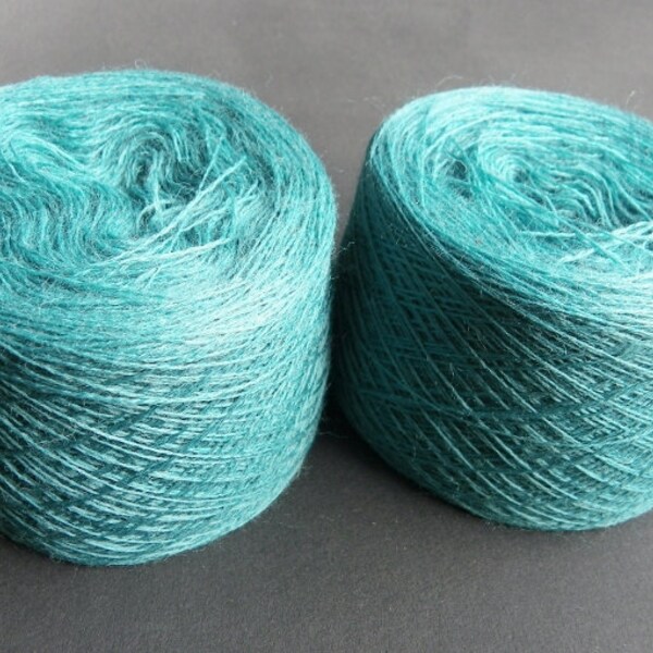 Petrol color, blue-green color lace weight wool yarn for lace knitting or Haapsalu shawl knitting, measure 2/28, 100 grams (1526yard)