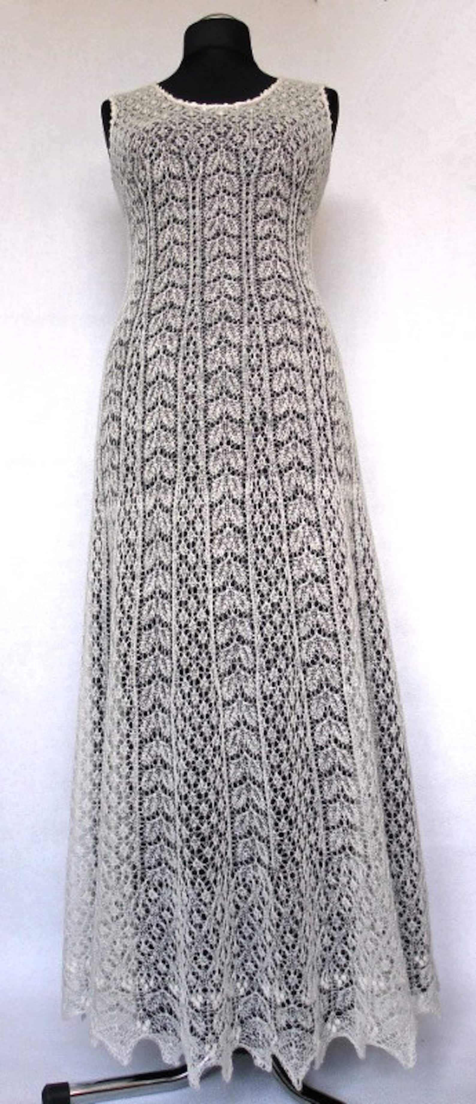 Hand Knitted Festive/ Wedding Dress Fine Natural White Wool Etsy