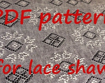 Lace shawl knitting pattern in PDF file Russian Star, inspired by patterned mittens from Russia, pattern for Haapsalu shawl knitting