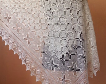 Haapsalu scarf- large hand knitted square estonian lace shawl, wedding shawl, eight point star  pattern- CUSTOM MADE