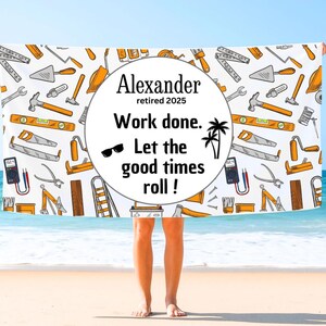Personalized Retirement Beach Towel: Construction Worker Gift