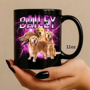 Custom Dog Photo Mug: Metallic Name, Dog Mom/Dad Gift