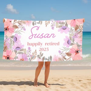 Personalized Floral Beach Towel: Custom Retirement Gift