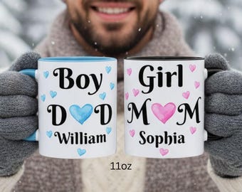 Personalized Boy Mom Coffee Mug, New Parents Gift, Mug for Parents, Custom Dad or MOM Gift, Birthday Gift for Mom and Dad, Newborn Parents