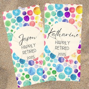 Personalized Retirement Beach Towel: Custom Name & Year, Watercolor Design