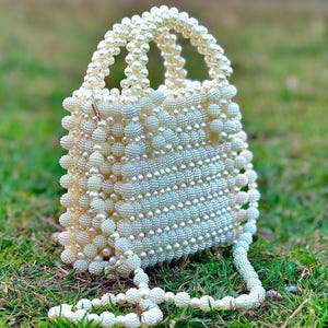 Pearl Handbag , Unique Beaded Bag , Bridal Bag , Vintage Inspire Purse