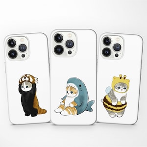 Kitty Sharky Handyhülle für iPhone 16 Pro 15 14 13 12 Mini 7 SE, Cartoon Cat Cover passend für Samsung S25 Ultra A26 A36 A56 S24 S23 S21 S20 Fe S22