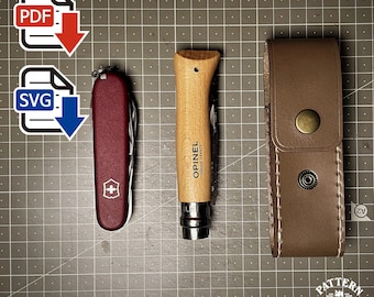 Dual Snap Folding Knife Sheath : Leathercraft Pattern (Expert Fit for Victorinox & Opinel)  PDF SVG