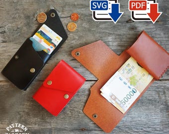 Patrón de cartera plegable de cuero: Tarjetero minimalista (plantilla PDF SVG)