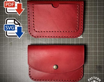 Estuche de cuero práctico con diseño de curvas suaves y compartimentos para guardar objetos. Plantillas PDF y SVG.