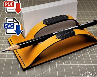 Leather Desk Card Holder & Pen Stand Pattern - Desk Series #4 Minimalist Organizer DIY PDF SVG