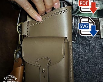 Patroon leren telefoonhoesje - riemholster met zak en sleutellus pdf-SVG