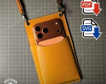 Leather Phone Sling Pattern, Minimalist leathercraft pattern PDF SVG