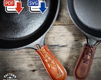 Patrón de funda para mango de sartén de cuero estilo cabaña rústica (PDF + SVG)