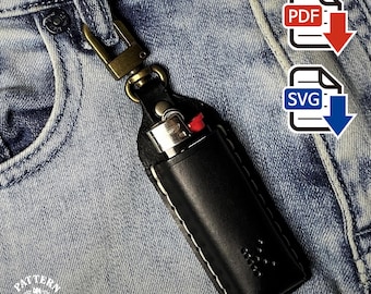 Diseño de funda de cuero para encendedor BIC — Soporte para encendedor con clip para cinturón, regalo personalizado con inicial / PDF SVG