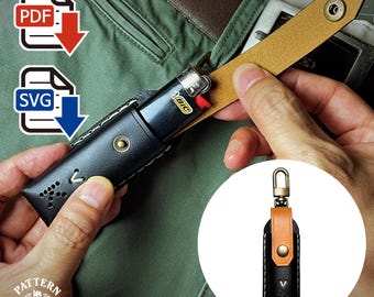 Optrekhouder met leren patroon voor aansteker, lippenbalsem, pdf-SVG