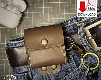 Holster met dubbele klikriem voor AirPods en sleutels (leerpatroon)