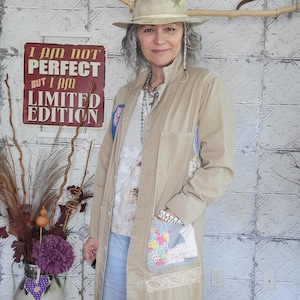 Vintage Upcycled Work Coat, Kitchen-Peabody Canada, Patchwork Jacket, Cottagecore, Quilted Duster, Medium