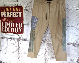 Bandana Patchwork Low Crotch Pants: Upcycled Hippie Trousers